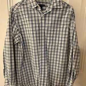 GAP Men's Casual Blue and White Checkered Shirt